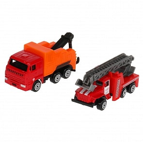 Модель Эвакуатор Kamaz 12 см и пожарная Урал 7,5 см металлическая (Технопарк, SB-17-46+URAL-WB)