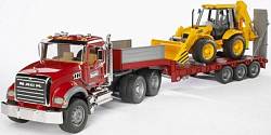 Bruder Mack прицеп–платформа с колёсным экскаватором–погрузчиком JCB 4CX (Bruder, 02-813) - миниатюра