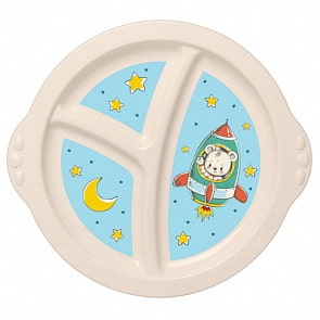 Тарелка детская трехсекционная с голубым декором, бежевый (Бытпласт, 431304607)