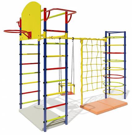 Детский спортивный комплекс Маугли - 13-01 синий, с разноцветными ступенями 