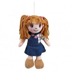 Кукла мягконабивная в джинсовом сарафане, 20 см (ABtoys, M6037)