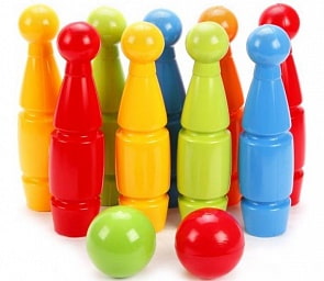 Игра - Боулинг, 9 кеглей среднего размера и 2 мяча (Zebratoys, 16-5044)