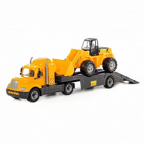 Автомобиль-трейлер Майк и трактор-погрузчик в коробке (Полесье, 55736)