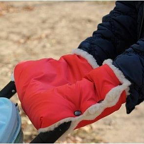 Муфта для рук на коляску, красная/мех бело-черный (Moze, MOZE_ткань красная/мех бело-черный)