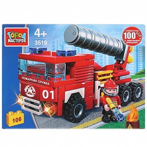 Конструктор - Пожарная машина, с фигуркой, 106 деталей (Город мастеров, 3519-KK)