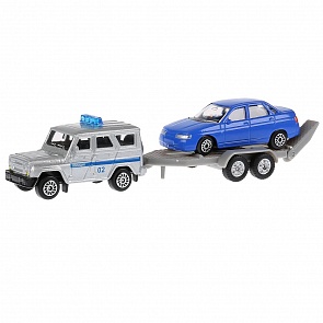 Машины металлические Уаз Хантер 7,5 см. и Лада 110 7,5 см. на прицепе (Технопарк, SB-15-52WB(HUNTER))