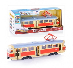Трамвай инерционный, свет, звук, открываются двери, разные цвета (Наша Игрушка, 9708A) (ассортимент)
