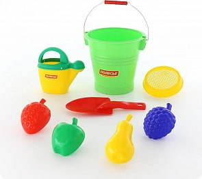 Набор №477: ведро №5, ситечко, совок №12, формочки Фрукты 4 шт, лейка №10 (Полесье, 45218)