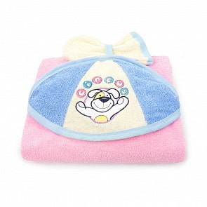 Полотенце с капюшоном и массажная рукавичка из серии Циркус, розовый (Золотой Гусь, 3256)