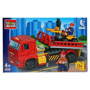 Конструктор Камаз - Перевозчик с погрузчиком, с фигурками, 154 детали (Город мастеров, KK-5026-R)