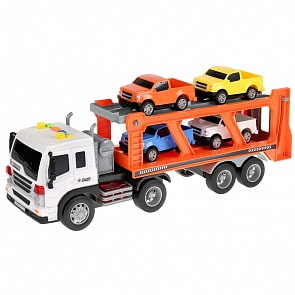 Машина - Автотрейлер, 37 см с 4 машинами, свет и звук  (Технопарк, WY572A)