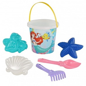 Набор Disney – Русалочка №2: ведро с наклейкой, лопатка №5, грабельки №5, 3 формочки (Полесье, 65933)
