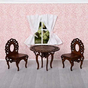 Мебель для кукольного домика - стол и 2 стула, цвет – коричневый (ЯиГрушка, 59406st)