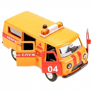 Машина УАЗ-452 - Аварийная служба, инерционный механизм, масштаб 1:43, открыв двери, свет и звук (Технопарк, CT-1232WB-A)