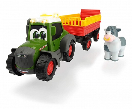 Трактор Happy Fendt с прицепом для перевозки животных 30 см, свет и звук 