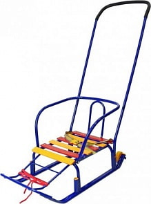 Санки с колесиками и высокой спинкой Считалочка - Девятка, синие (RT, 6143rt)