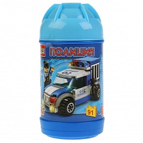 Конструктор Полиция: машина, с фигуркой, 91 деталь в банке (Город мастеров, 3045-KK)