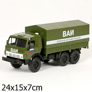 Инерционная металлическая машина КАМАЗ "ВАИ" со съемным тентом  свет, звук 1:43 (Технопарк, KAMAZ-28sim)