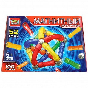 Конструктор магнитный - Палочки и шарики, 52 детали (Город мастеров, DT-4018-R)