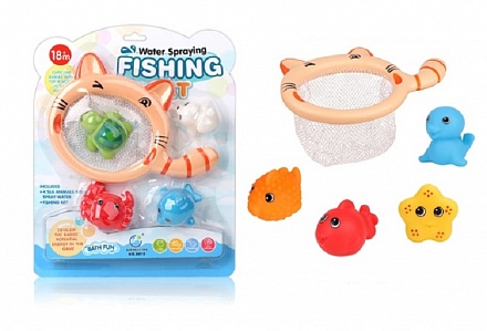 Игрушки для ванной: 4 фигурки морских обитателей с сачком 