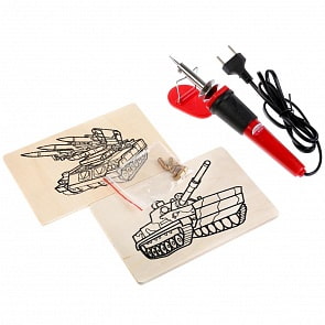 Набор для выжигания - Выжигательный аппарат, 6 насадок, 2 эскиза - Военная техника (MultiArt, A02738TECH5-R)