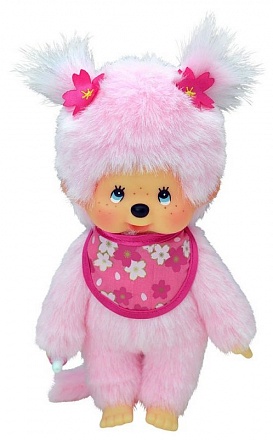 Мягкая игрушка – Девочка Мончичи в слюнявчике. 20 см, розовая шерстка 