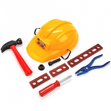 Набор строительных инструментов с каской  