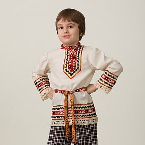 Карнавальный костюм - Славянский костюм Рубашка вышиванка для мальчика размер 134-68 (Батик, 5603-1-134-68)