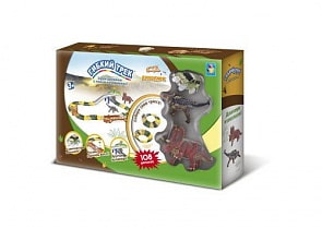 Гибкий трек - Динопарк, 108 деталей, эстакада, туннель, ворота, 2 динозавра, 1 машинка с 5 лампами (1toy, Т16187)