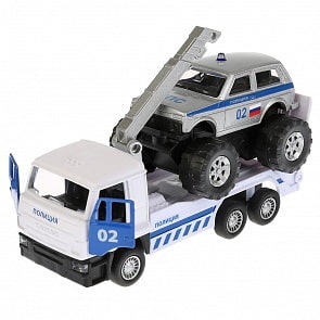 Камаз-эвакуатор, 12 см, инерционный и джип Лада 4х4, 7,5 см (Технопарк, SB-17-24-N-WB)