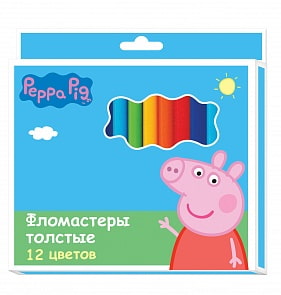 Фломастеры толстые «Свинка Пеппа» 12 цветов (Росмэн, 29022ros)