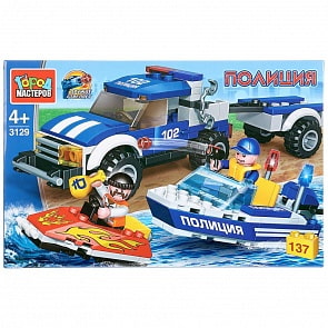 Конструктор Город мастеров - Водная полиция: джип с лодкой, с фигурками, 137 деталей (Город мастеров, 3129-UU)