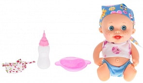 Пупс - Веснушкин c бутылочкой, тарелочкой, ложечкой и слюнявчиком (1Toy, Т10574)