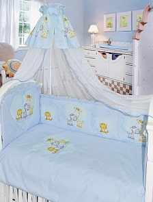 Комплект в кроватку 7 предметов – Сафари, голубой (Золотой Гусь, 1212-z)