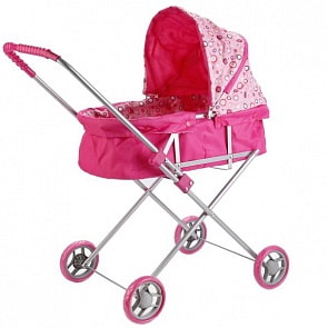 Коляска для кукол со съемной люлькой, розовая в кружочек (Карапуз, 63AI-C3sim)