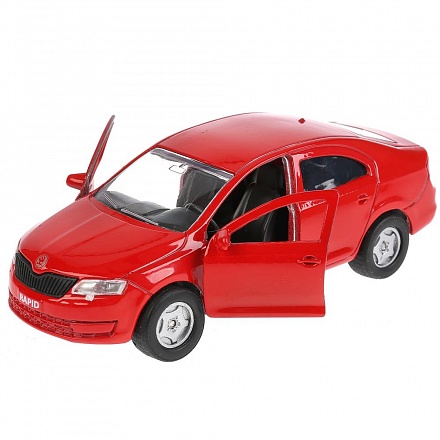 Металлическая инерционная модель – Skoda Rapid, красная, 12 см, открывающиеся двери и багажник -WB)