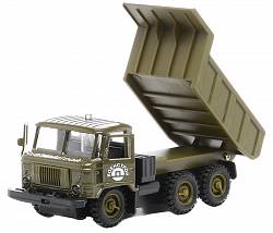 Машина металлическая инерционная -  ГАЗ 66 - Самосвал – Военстрой, 1:43, со световыми и звуковыми эффектами (Технопарк, CT-1299-D-4sim) - миниатюра