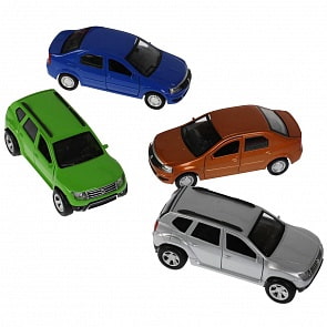 Модель машины Renault Logan/Duster 12 см двери и багажник открываются инерционная металлическая (Технопарк, LOGANDUSTER-12DB12-MIX) (ассортимент)