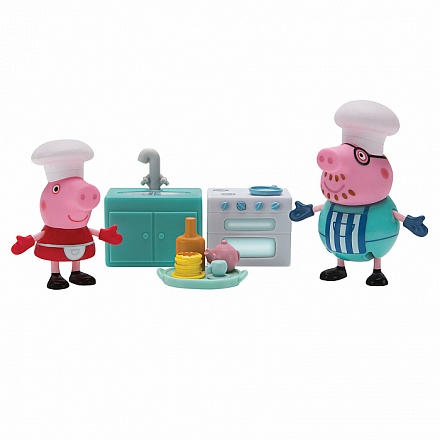 Игровой набор Peppa Pig – Пеппа и Папа пекут блинчики, 5 предметов, свет 