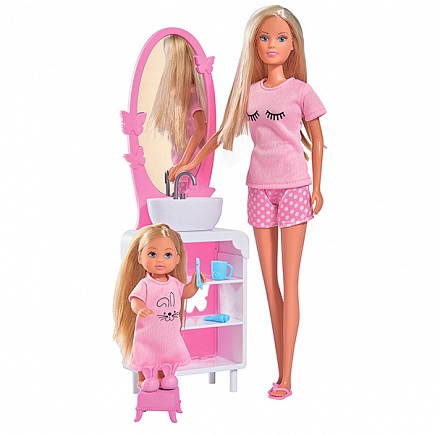 Куклы из набора Время умываться - Штеффи и Еви с аксессуарами, 29 и 12 см 