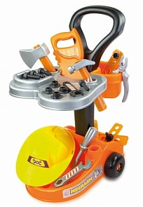 Игровой набор в тележке – Мастерская, с инструментами (Mochtoys, 10316)