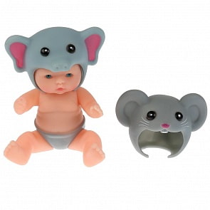 Пупс – Танюша, 13 см, 2 шапочки слоненка и мышонка (Карапуз, 83129-2-RU)