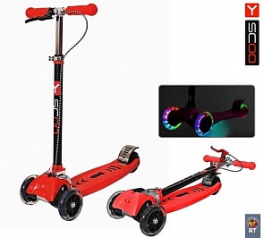 Самокат-трансформер Maxi City RT Shine Gagarin с ручным тормозом, красный (Y-SCOO, 4969RT)