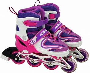 Коньки роликовые, колеса пвх, передние колеса со светом, размер S 30-33, бордовые (1Toy, Т59725)