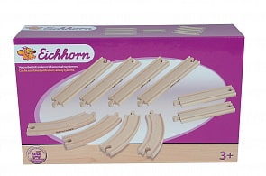 Набор элементов деревянной железной дороги, 10 деталей (Eichhorn, 100001415)