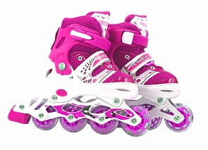 Коньки роликовые раздвижные, со светом, S (31-34), розовые (Navigator, Т14948)