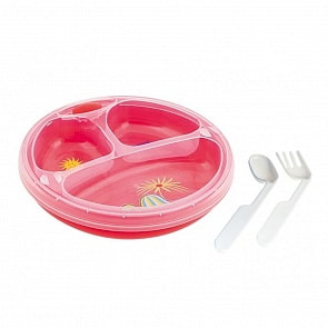 Термотарелка с ложкой и вилкой Colourful animals, красный (Canpol, 9/216_красный)