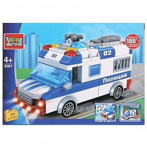 Конструктор - Полицейская машина, свет, звук, инерция, 77 деталей (Город мастеров, 3061-ZH)