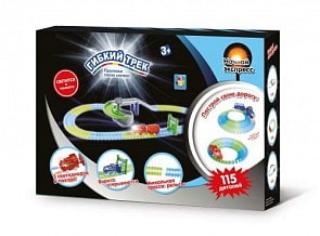 Гибкий трек - Ночной Экспресс, подъем/спуск, паровоз со светом, 115 деталей, дорога светится в темноте (1Тoy, Т13194)