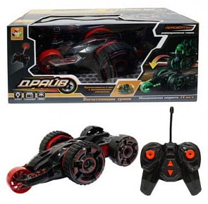 Трюковая машина-перевёртыш Драйв на радиоуправлении 27MHz, со светом и аккумулятором, красная (1toy, Т10952_А)